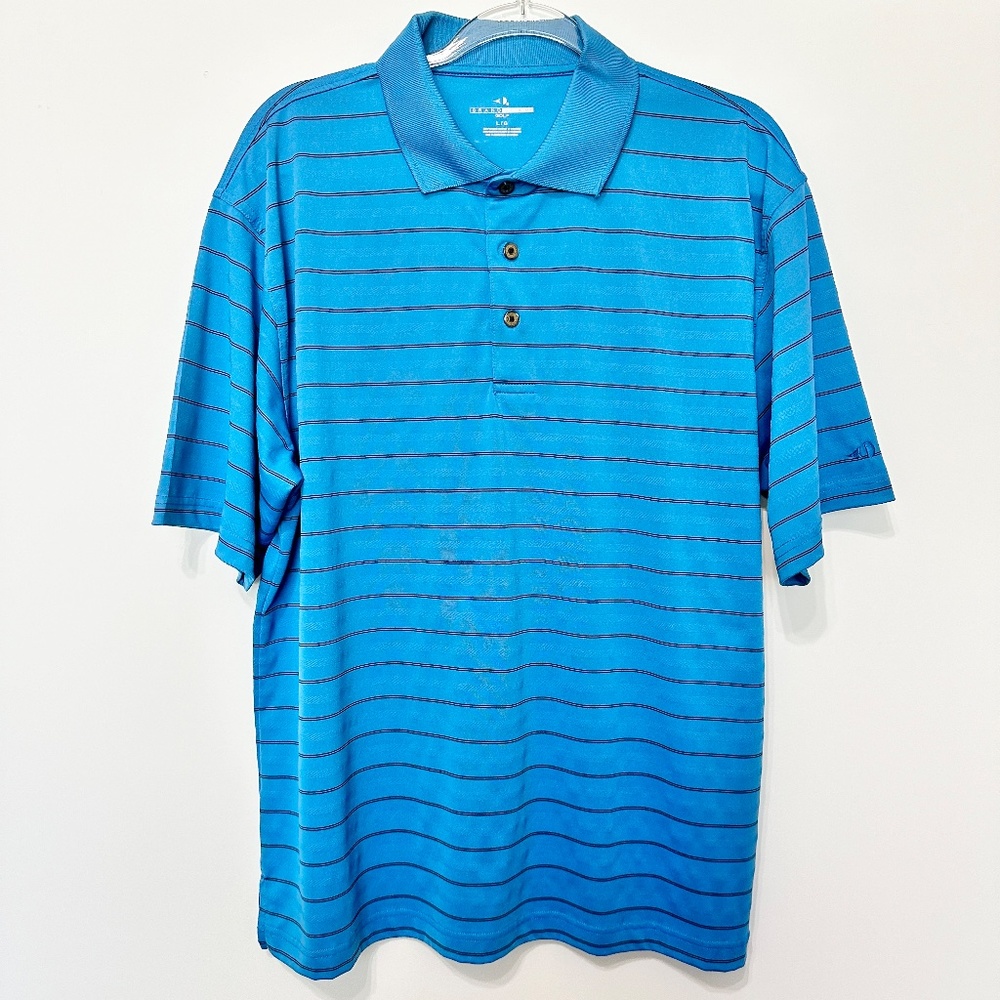 Grand Slam Golf Polo Mens Large Blue Black Stripe Short Sleeve Performance